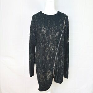 TOV Metallic Zipper Detail Tunic‎ Asymmetrical Top 42 Large Y2K Whimsigoth